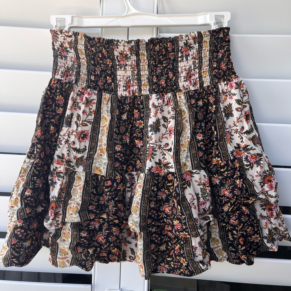 floral striped tiered mini skirt